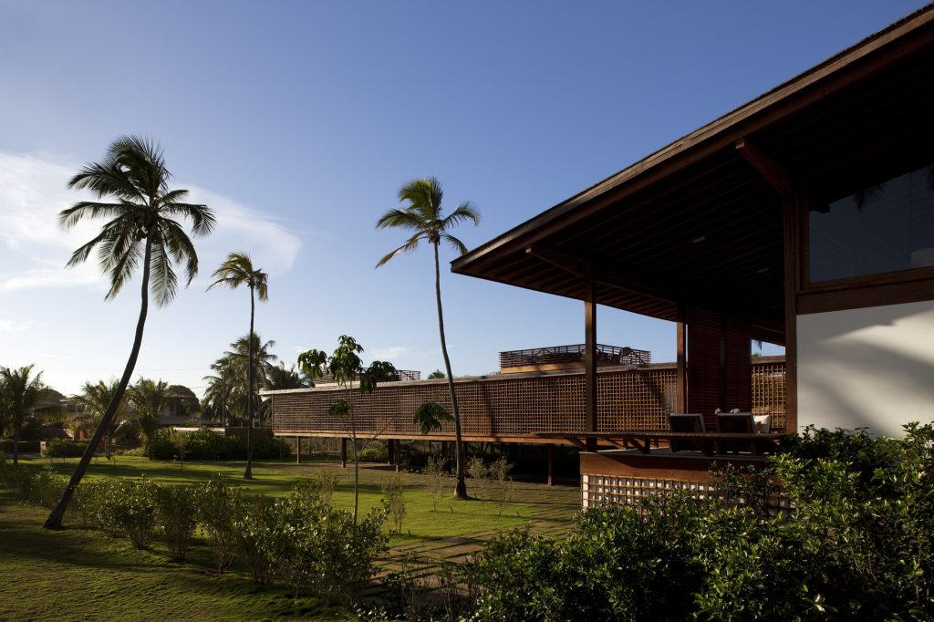 Northwest balcony in the foreground and elevated corridor to the