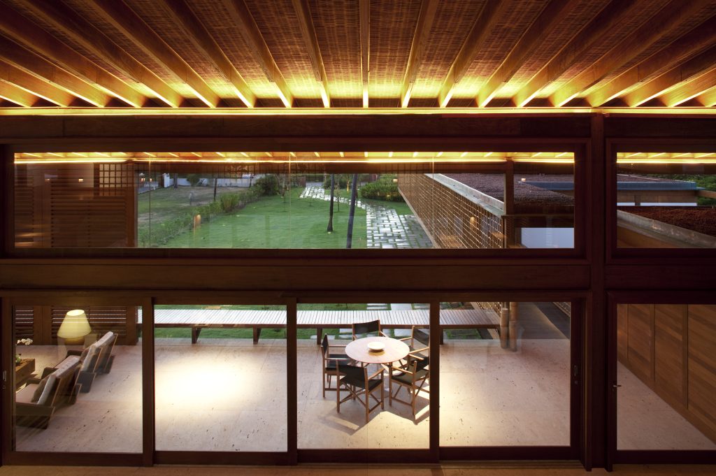 View of the back balcony from the mezzanine over the living room